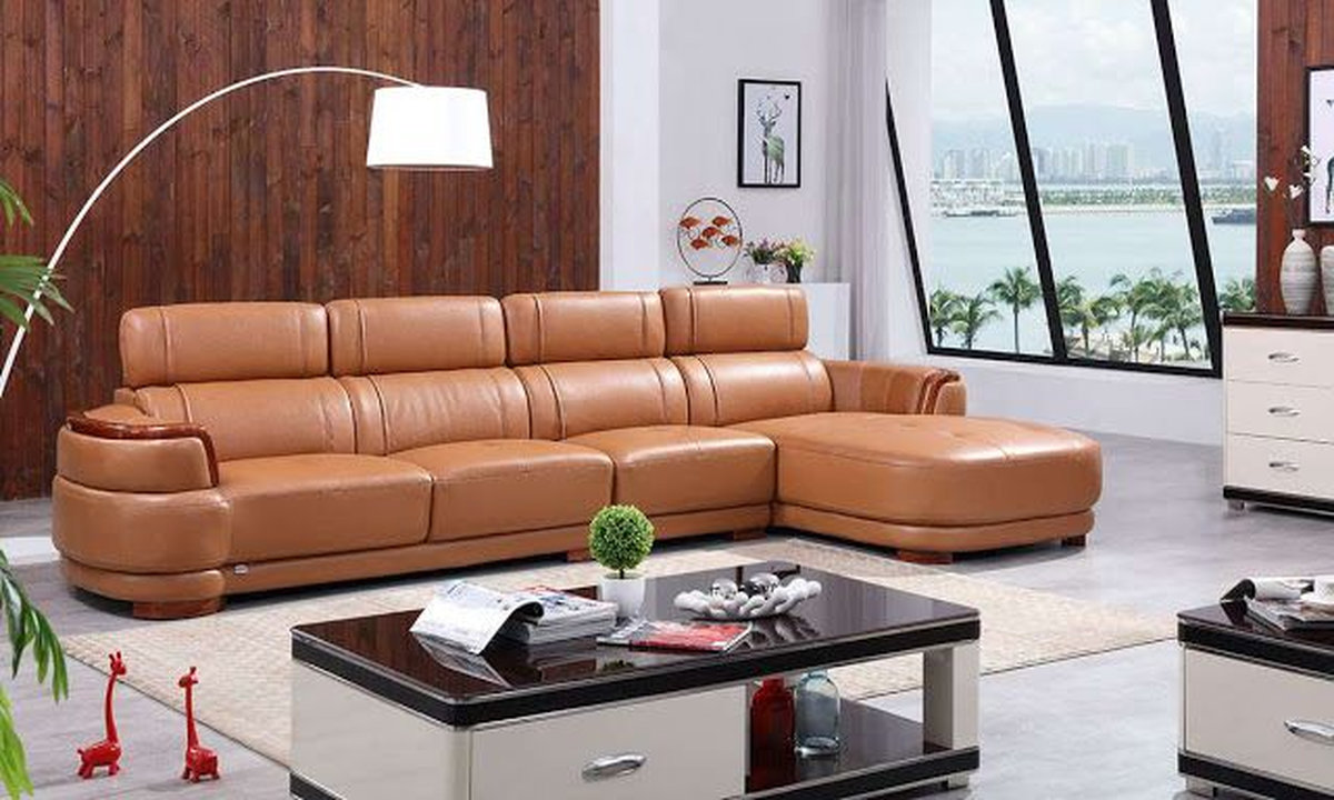 Bọc ghế sofa TPHCM da chữ L màu cam đất
