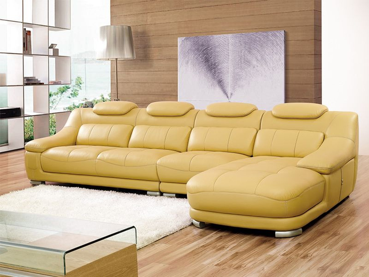 Bọc ghế sofa TPHCM da chữ L màu vàng