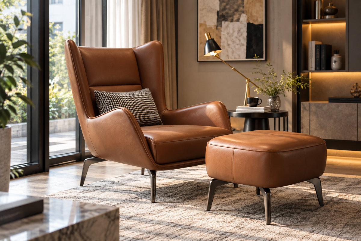 Mẫu ghế sofa đơn bọc da bò màu nâu