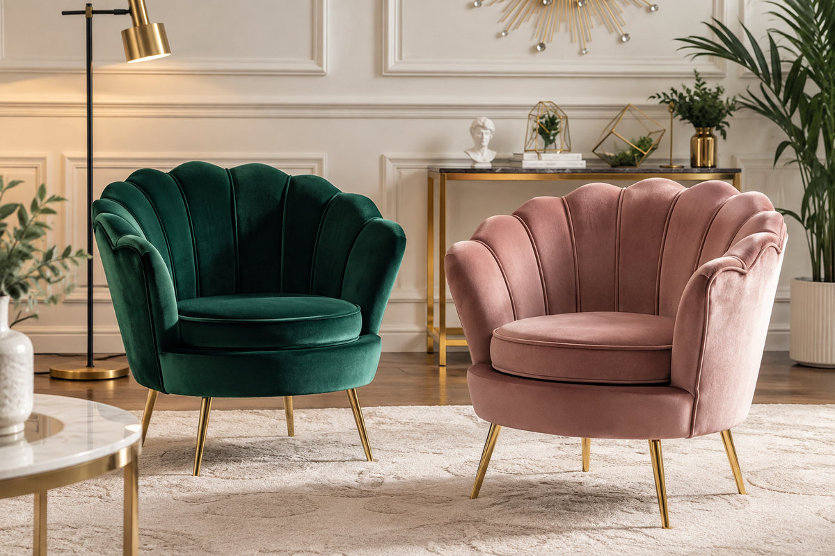 Mẫu ghế sofa đơn bọc nhung dáng vỏ sò