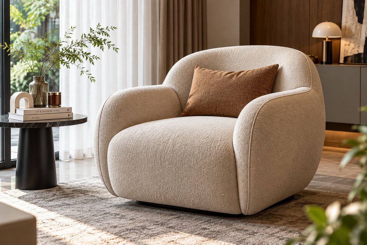 Mẫu ghế sofa đơn bọc vải màu kem