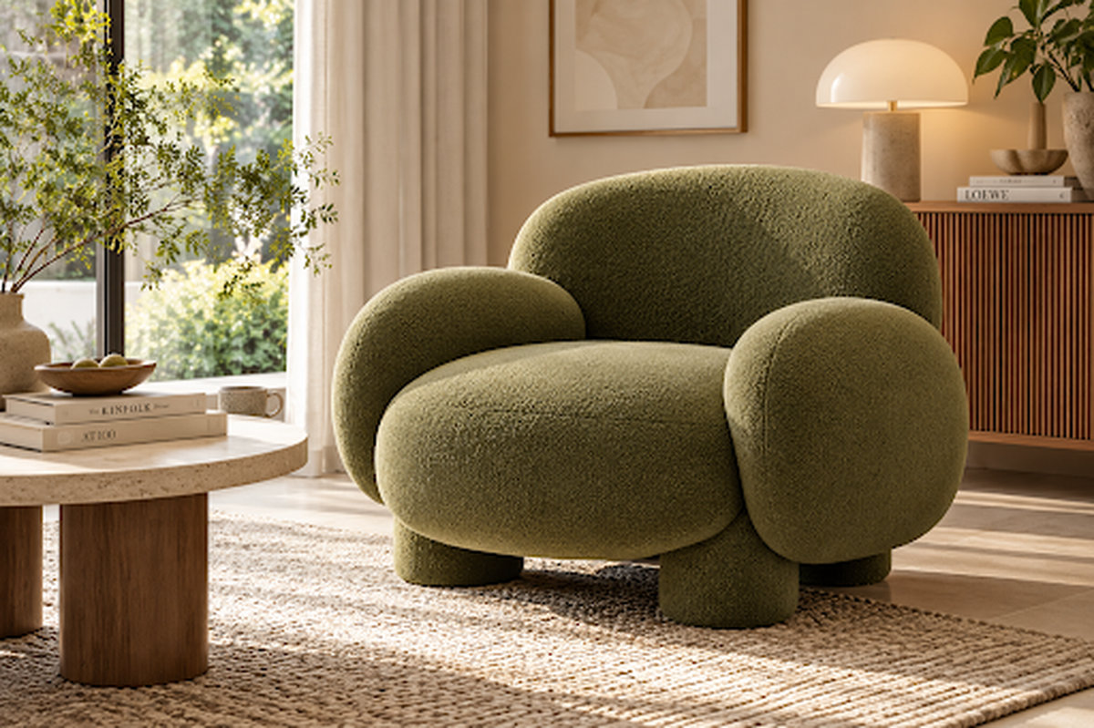 Mẫu ghế sofa đơn dáng bo tròn bọc nỉ