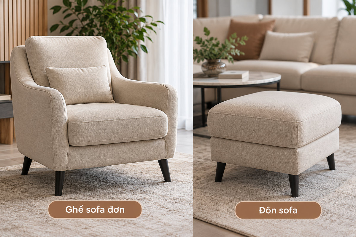 Phân biệt mẫu ghế sofa đơn với đôn sofa