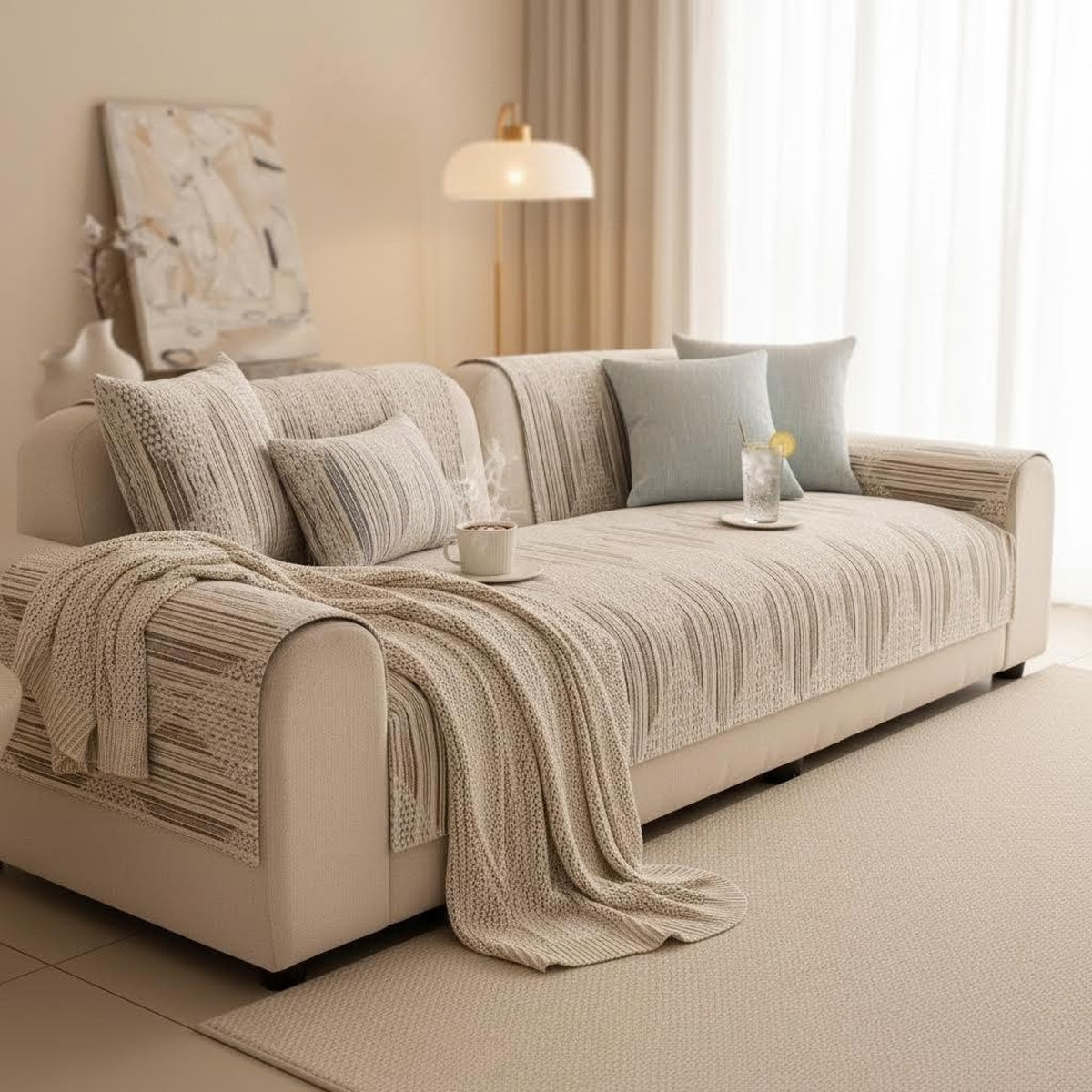 Thay áo ghế sofa màu kem hiện đại