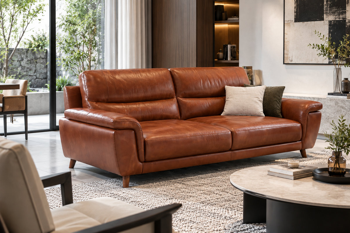 Mẫu bọc ghế sofa thực tế tại Quận 3 da màu bò cao cấp